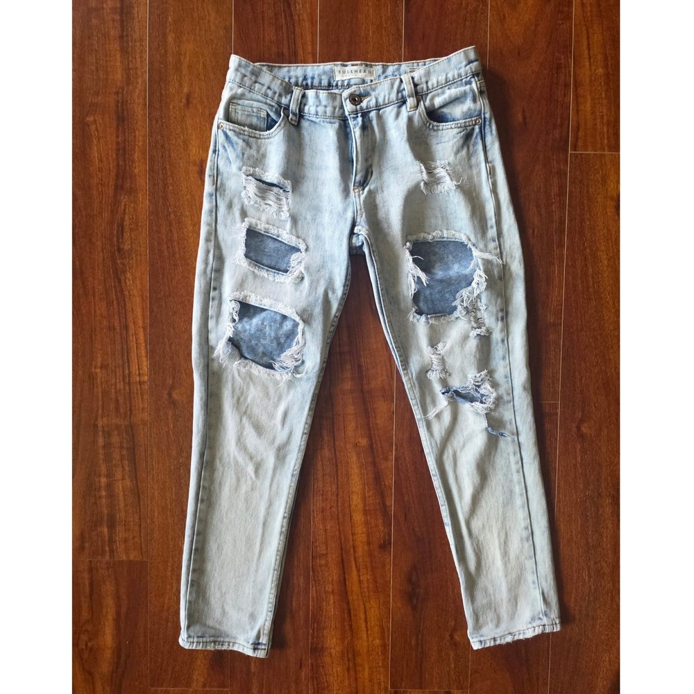 Bullhead Denim Co Skinny Boyfriend Jeans Light Wash Distressed Ripped Size 3